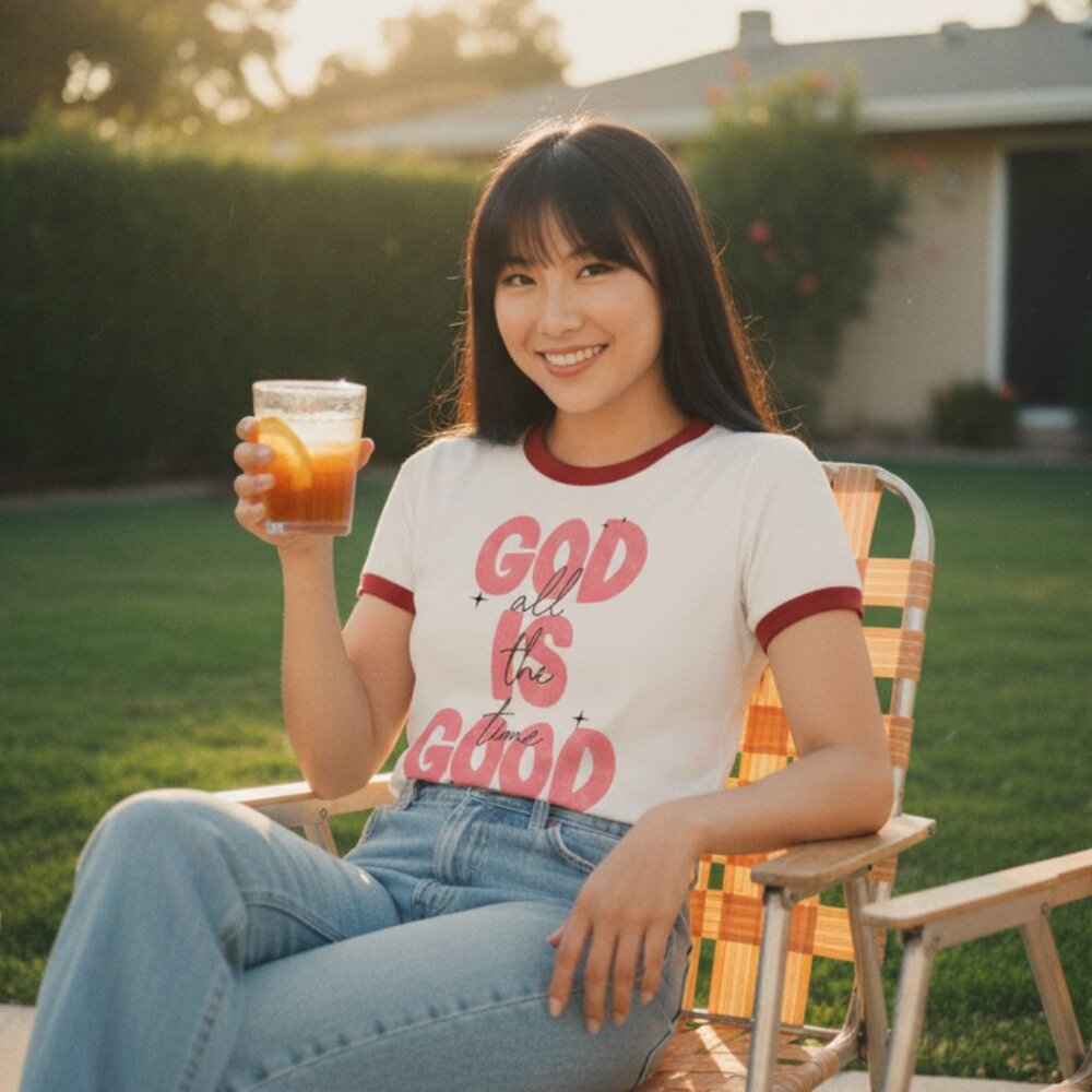 God is Good Retro Ringer Tee Red Trim Graphic Tee Spiritual Positive Top
